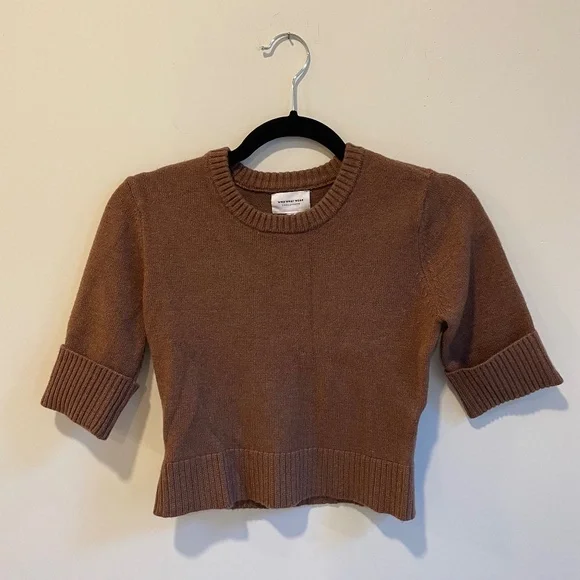Who What Wear Natalie Cuffed Knit Sweater Top in Brown Clay - Picture 3 of 8